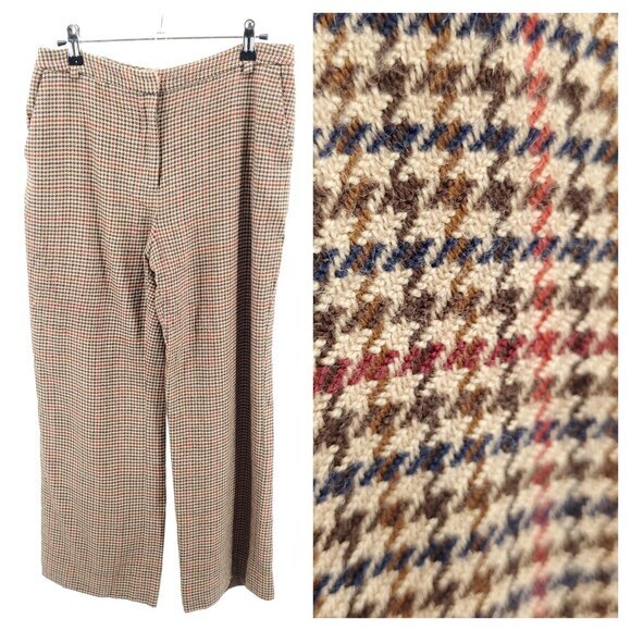 Casual Corner 100% Wool Houndstooth Trousers 6S/P/27" Inseam Tan/Brown - Picture 1 of 16
